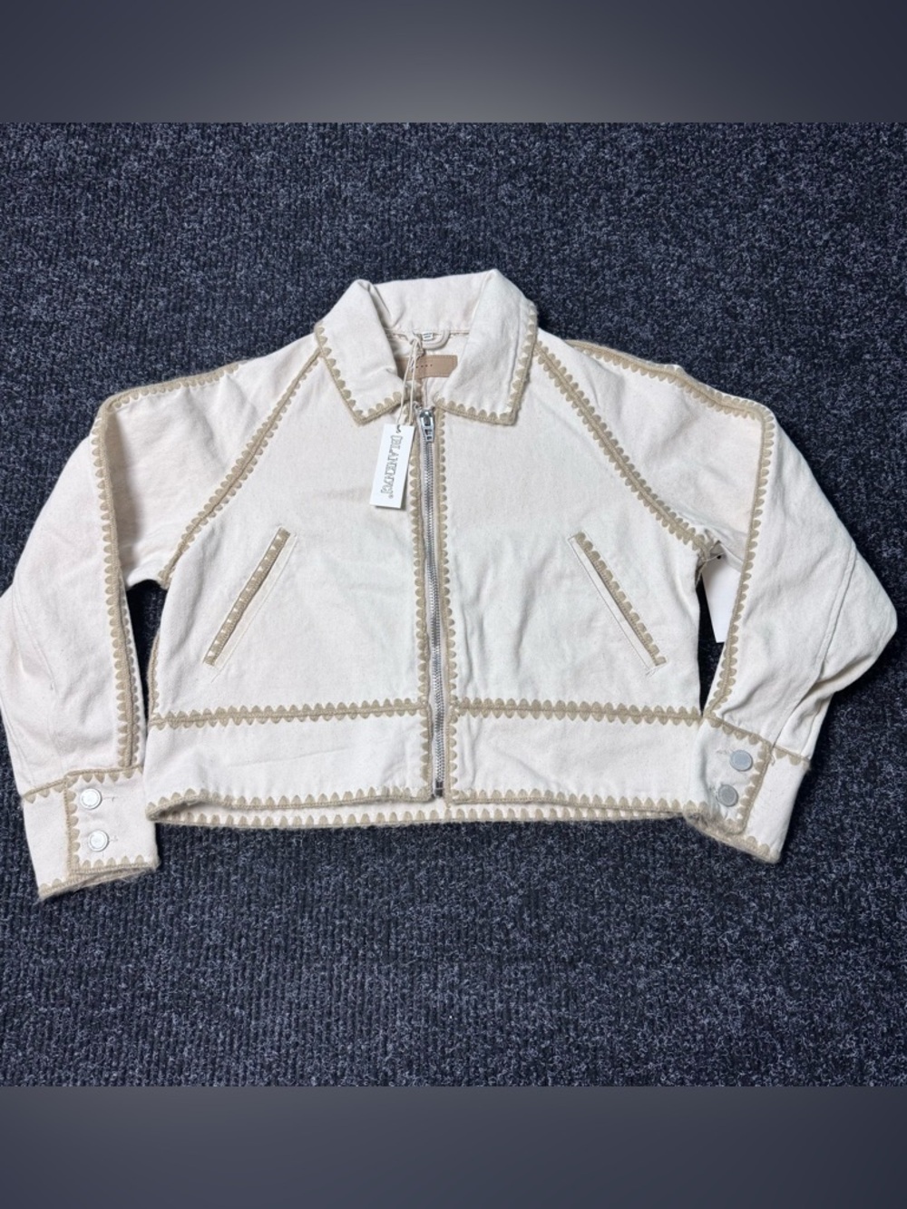 BLANKNYC Cropped Jacket Cream Trim Zip Front Women’s Size Small NWT